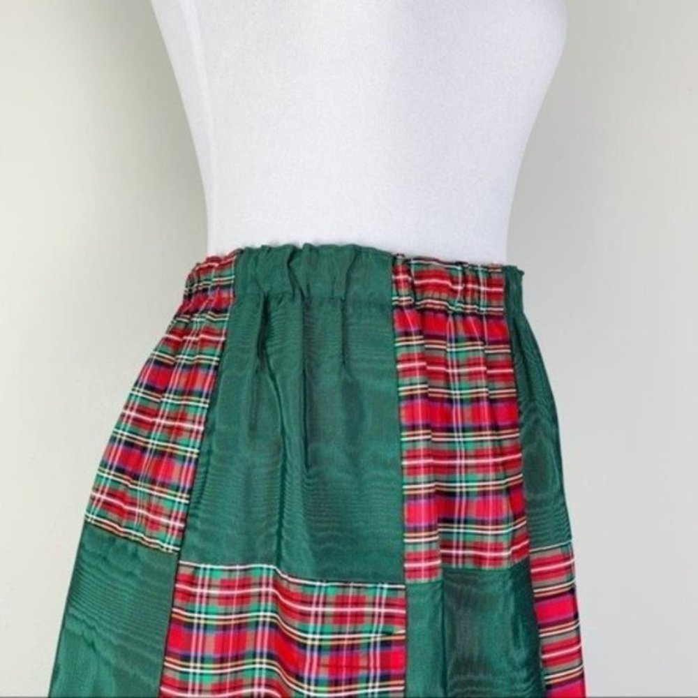 Vintage 70s Green & Red Plaid Satin Patchwork Maxi A-Line Skirt by Mr. Hank - Picture 4 of 8